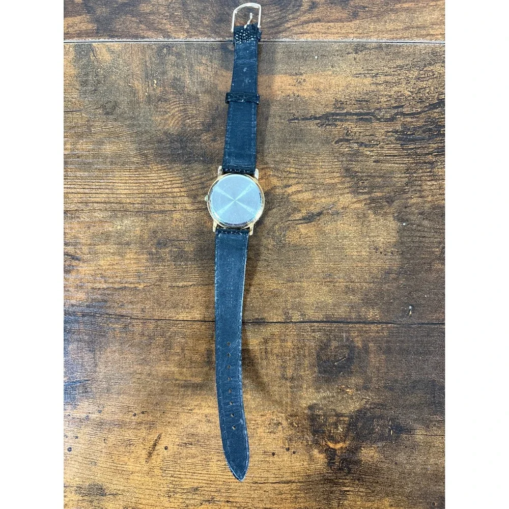Vintage Iridium Satellite Promotional Watch Black Gold Tone Leather Strap Roman